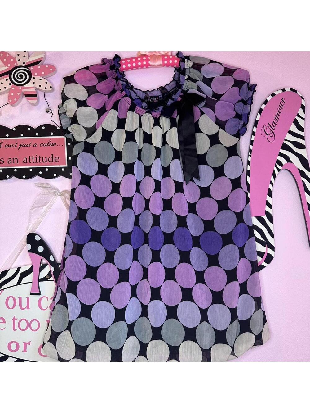 Whimsical polka dot bubble top in a dreamy purple ombré palette, XS/S